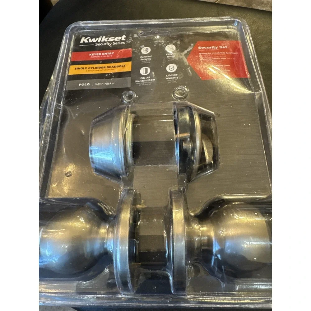 Kwikset 96900-320 Polo Entry Knob & Single Cylinder Deadbolt Combo Satin Nickel
